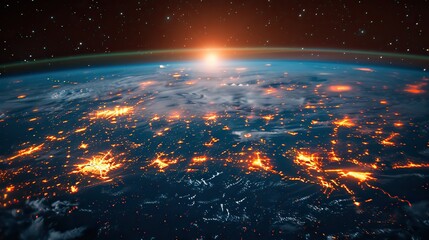 Obraz premium High-speed data highways encircling a futuristic Earth. photo