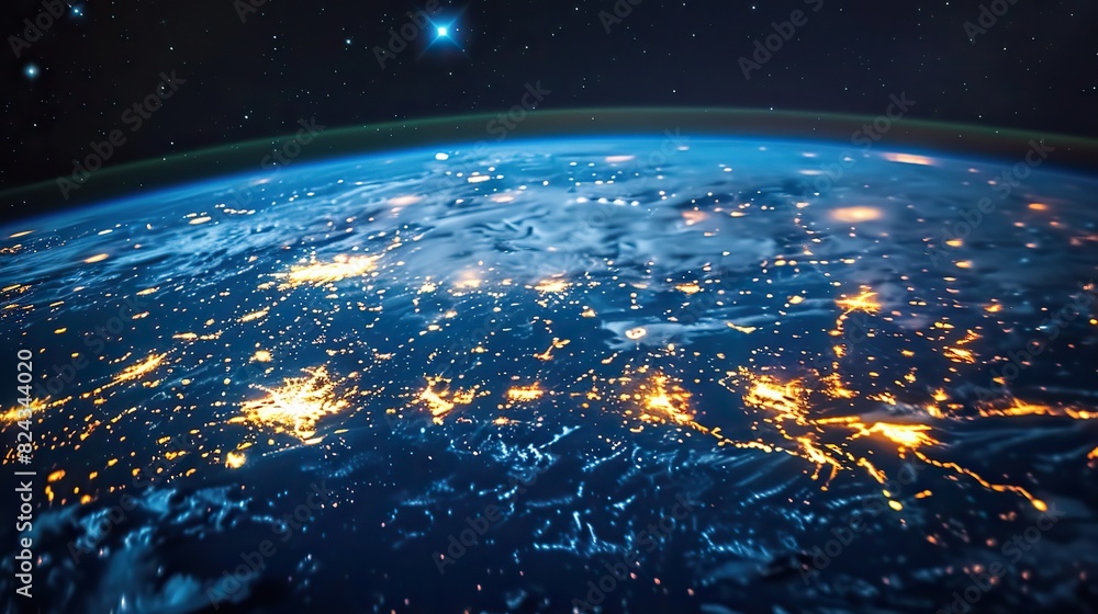 Poster fiber optic lines creating a web around the planet. image