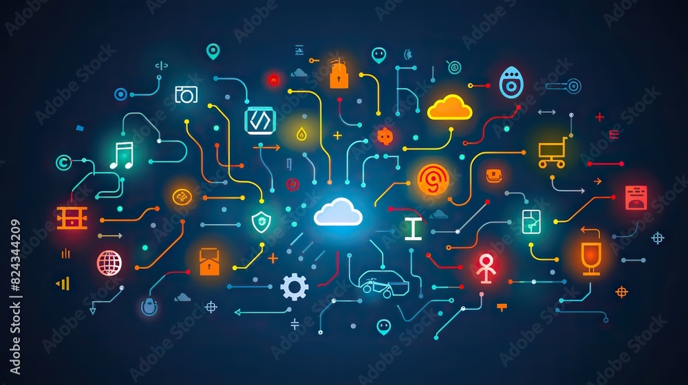 Poster cloud computing icons connected globally. image