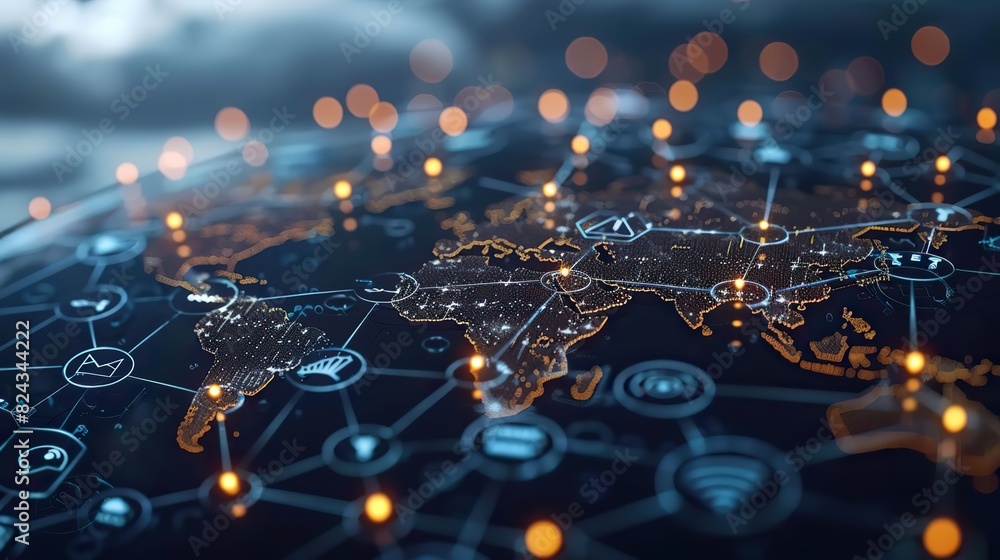 Poster cloud computing icons connected globally. stock image