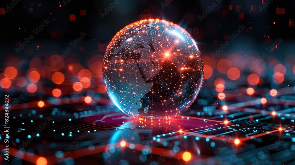 Aufkleber a digital globe with nodes indicating internet connectivity. image
