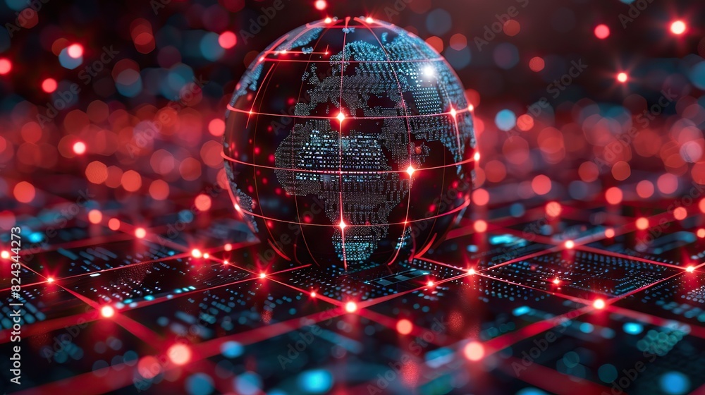 Poster a digital globe with nodes indicating internet connectivity. stock image