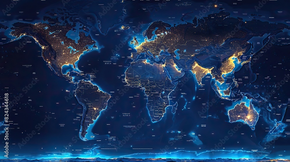 Aufkleber animated world map highlighting internet coverage. stock photo