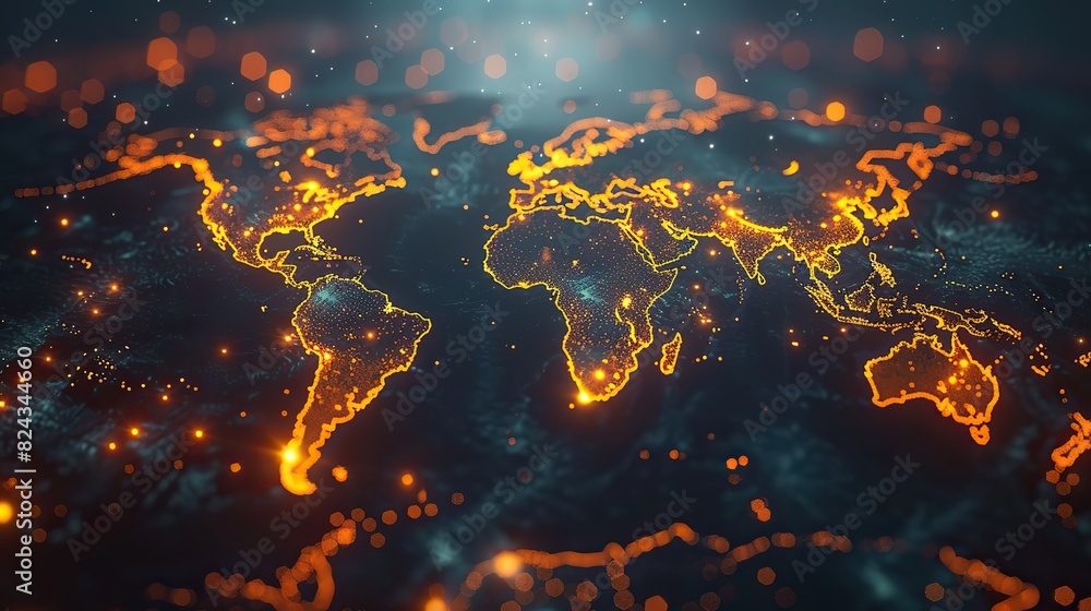 Poster animated world map highlighting internet coverage. image