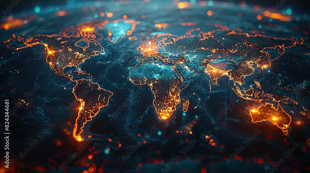 Poster animated world map highlighting internet coverage. photo
