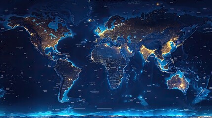 Animated world map highlighting internet coverage. stock photo