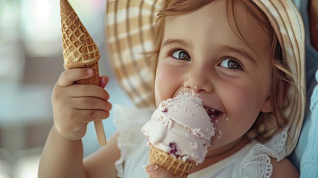 Una simpatica bambina piccola dentro una coppia di gelato