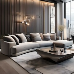 Modern living room with a large sectional sofa and abstract art2