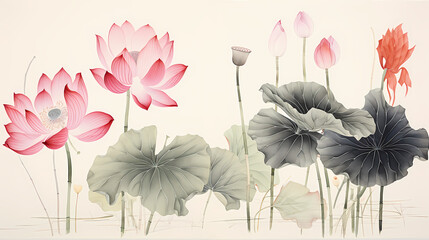 lotus ink painting illustration abstract background decorative painting