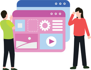 Boy and girl designing web page.