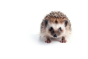 Obraz premium Tiny baby hedgehog with a curious look isolated on white background
