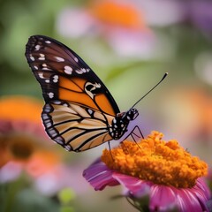 Obraz premium Close up of a butterfly on a vibrant flower, with a blurred background4