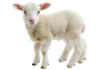 Fototapeta premium Adorable baby lamb with curly wool isolated on white background