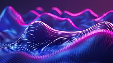 Colorful abstract 3D digital wave with neon blue and pink light dots, perfect for tech, innovation, and digital design projects.