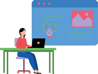 Girl designing on laptop.