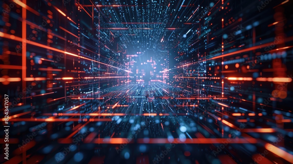 Poster tech-inspired background with moving lines and glowing elements in a high-tech aesthetic