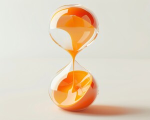 Sleek neon water hourglass with orange luminescent fluid, showcased on a pure white backdrop for a modern look