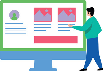 The boy is looking at the monitor.