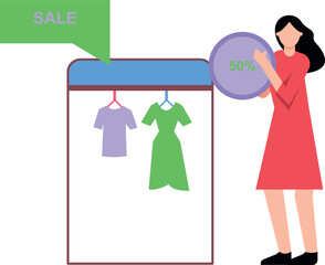 Girl is shopping at 50% off sale.