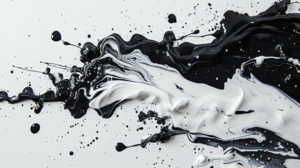Abstract black and white paint splash creating a modern monochrome art piece with dynamic and expressive brush strokes on a white background. © owen