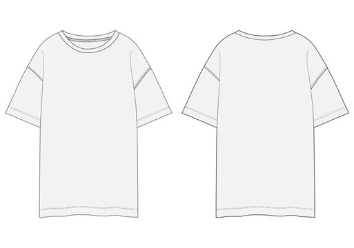 Basic short sleeve oversize T-shirt fashion Flats Sketch Vector illustration Template 