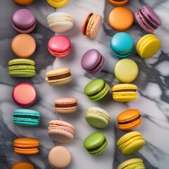 Obraz premium Plate of colorful macarons arranged in a circle on a marble background5