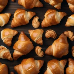 Plate of freshly baked croissants on a rustic wooden table1