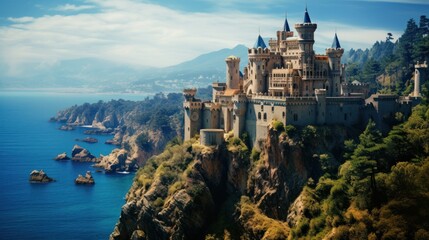 beautiful castle on a cliff next to the sea 