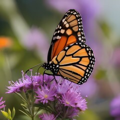 Fototapeta premium Close up of a monarch butterfly on a vibrant flower1