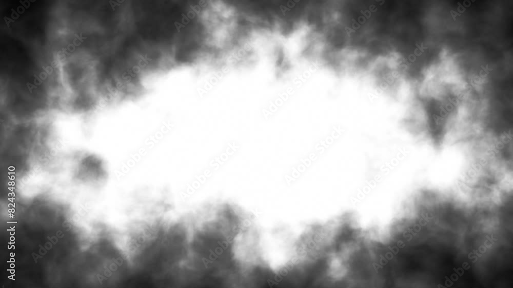 Poster concept black and white cloud of smoke with copy space background. seamless looping animation.