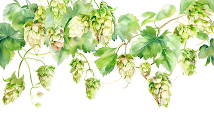 Hop green hop branch, isolated on a white surface. Hop cones for making beer and bread on white background
