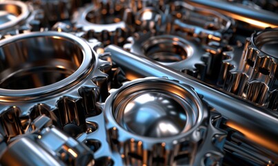 Fototapeta premium polished cogs and gears in a high-tech machine