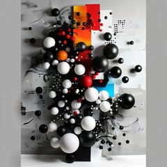 Spheres of various sizes and colors with a graffiti background