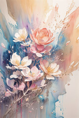 Floral bouquet with splashes of vibrant pastel colors