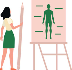 The girl made a drawing of the human body.