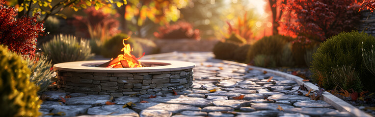 A warm autumn setting centered on a farm and a fire pit Autumn stylish outdoor garden   Background
