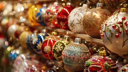 Fototapeta premium Christmas Decorations. Assorted Balls in Festive Holiday Container