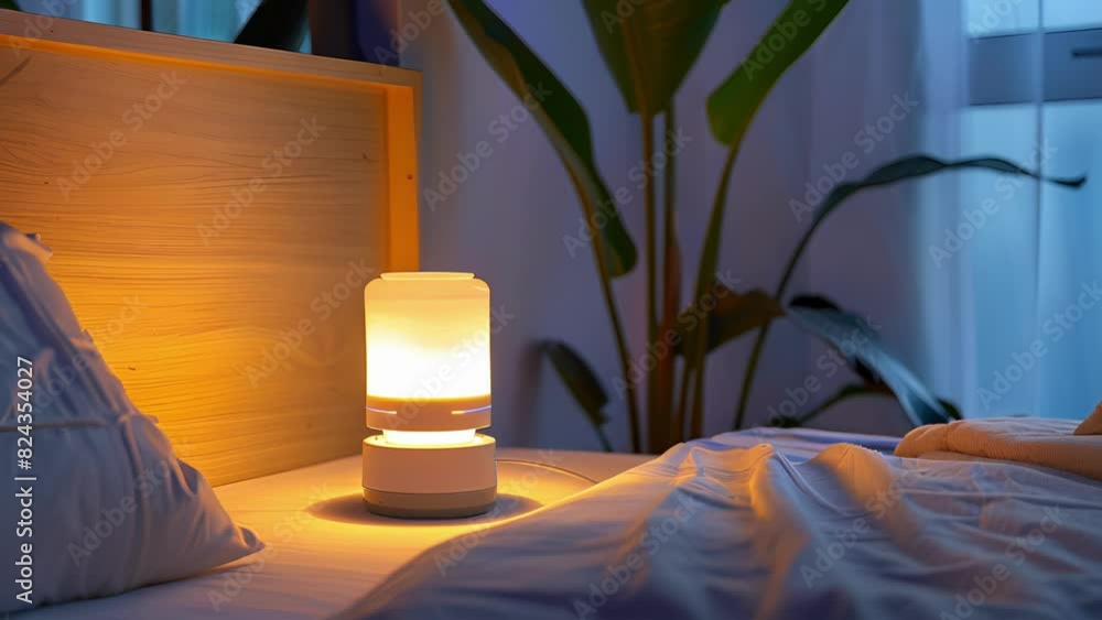Poster a bedside lamp that emits calming sleepinducing light frequencies based on scientific research..