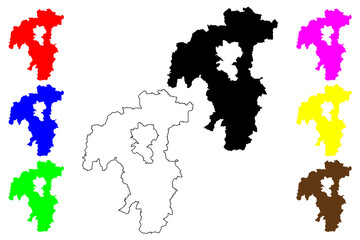 Wurzburg district (Federal Republic of Germany, rural district Lower Franconia, Free State of Bavaria) map vector illustration, scribble sketch Wurzburg map