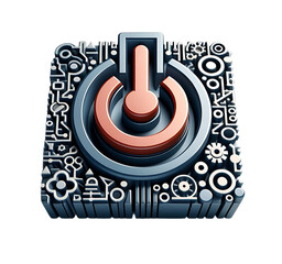 3D power icon isolated on a transparent or white background