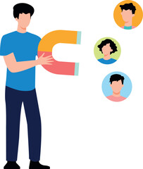 The boy is attracting customers.