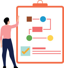 The boy is looking at the flowchart.