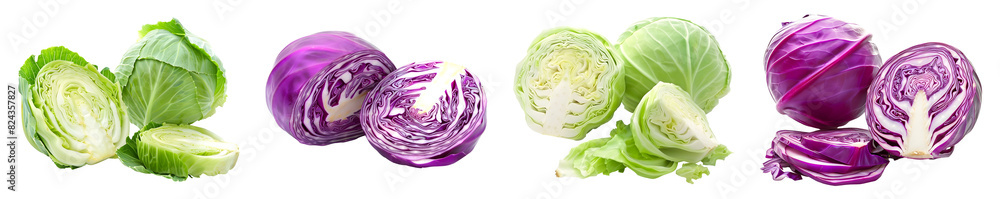 Poster cabbage, slice, isolated, vegetable, png set