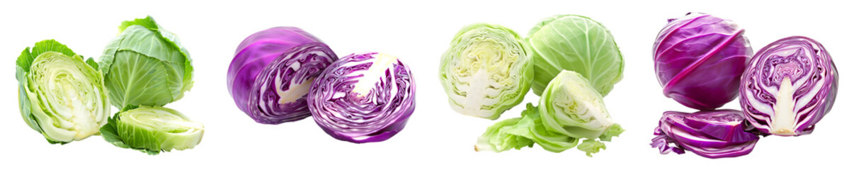 Obraz premium Cabbage, slice, isolated, Vegetable, PNG set