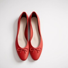 a clean white background, red ballet flats exude a vibrant elegance, adding a pop of color to the scene