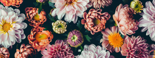Vintage bouquet of beautiful flowers on black. Floral background. Baroque old fashiones style. Natural pattern wallpaper or greeting card