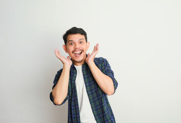 happy asian young man with open arms