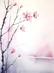 Close up of cherry blossoms against gray isolated pastel background.	