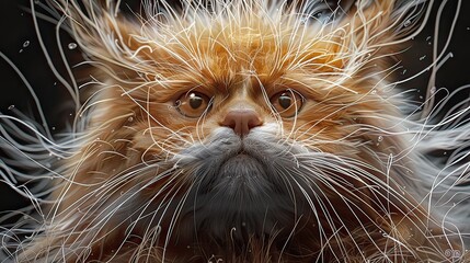 a close up of a stuffed fat cat, a photorealistic painting, reddit, furry art, long wild spiky hair, photography alexey gurylev, electrified hair, in style of digital painting