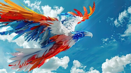 a America eagle shaped as a Philippine map and colored as a Philippine flag, soaring high, high definition, intricately detailed, high quality image, surreal